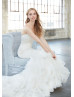 Strapless Beaded Ivory Lace Organza Ruffle Princess Wedding Dress